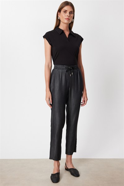 On Beli Lastikli Boru Paça Pantolon BLACK