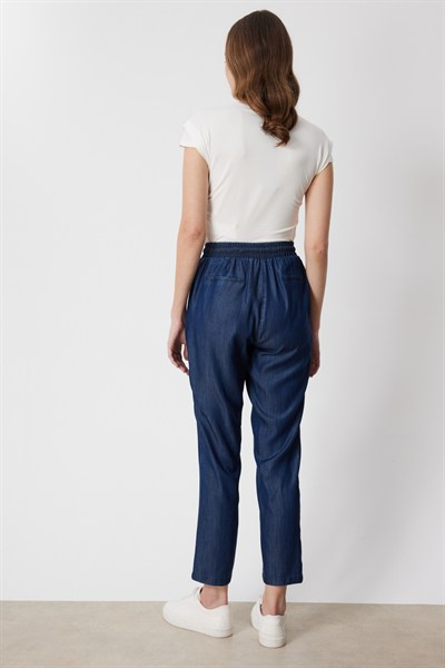 On Beli Lastikli Boru Paça Pantolon INDIGO
