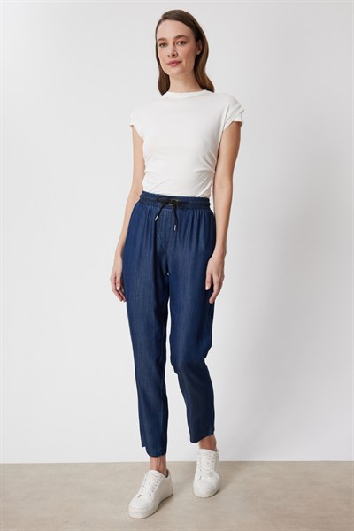 On Beli Lastikli Boru Paça Pantolon INDIGO
