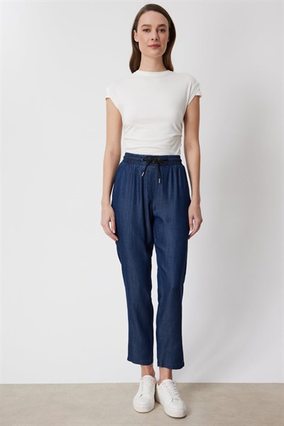 On Beli Lastikli Boru Paça Pantolon INDIGO