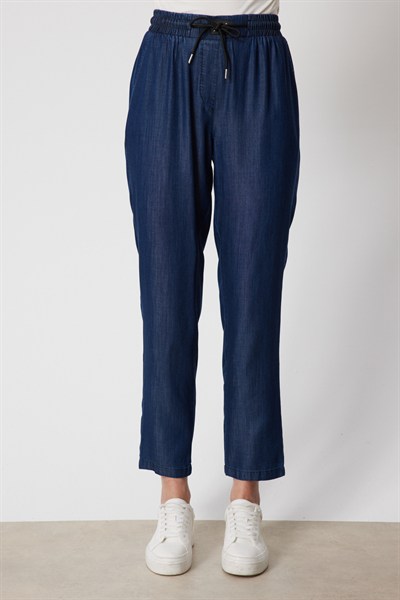On Beli Lastikli Boru Paça Pantolon INDIGO