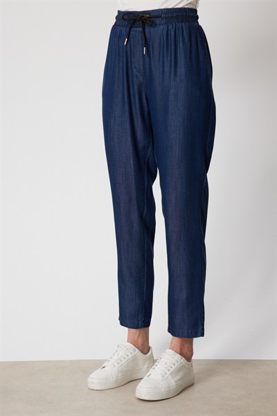 On Beli Lastikli Boru Paça Pantolon INDIGO