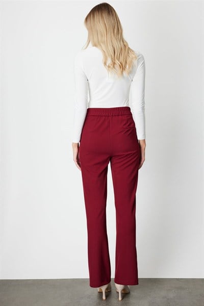 On Beli Lastikli Çimalı Pantolon BORDO