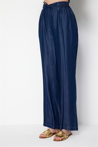 On Beli Lastikli Çimalı Pantolon INDIGO