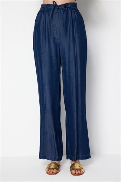 On Beli Lastikli Çimalı Pantolon INDIGO