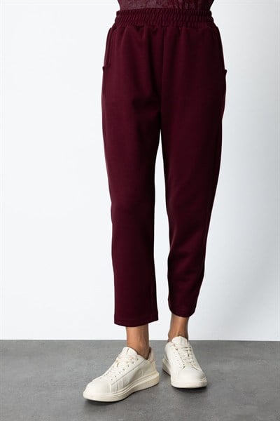 On Beli Lastikli Dar Paça Eşofman Altı BORDO
