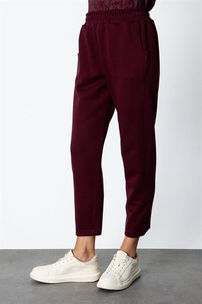 On Beli Lastikli Dar Paça Eşofman Altı BORDO