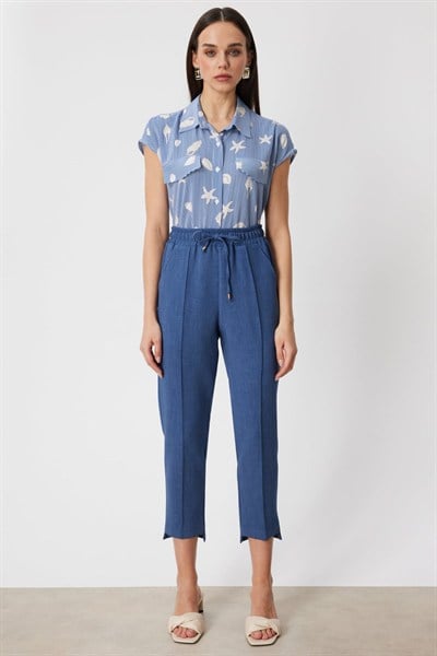 On Beli Lastikli Dar Paça Pantolon INDIGO