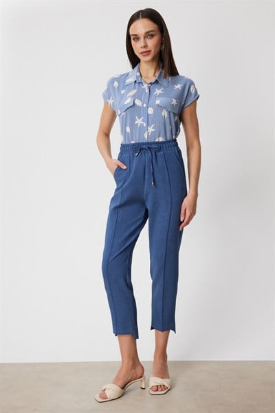 On Beli Lastikli Dar Paça Pantolon INDIGO