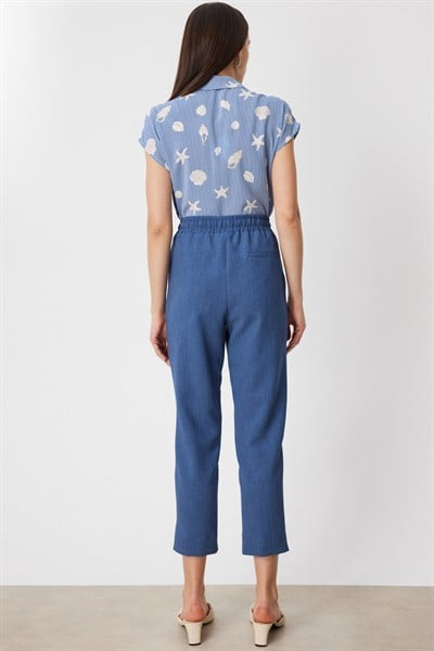 On Beli Lastikli Dar Paça Pantolon INDIGO