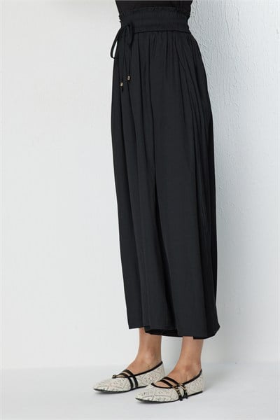 On Beli Lastikli Geniş Paça Pantolon BLACK