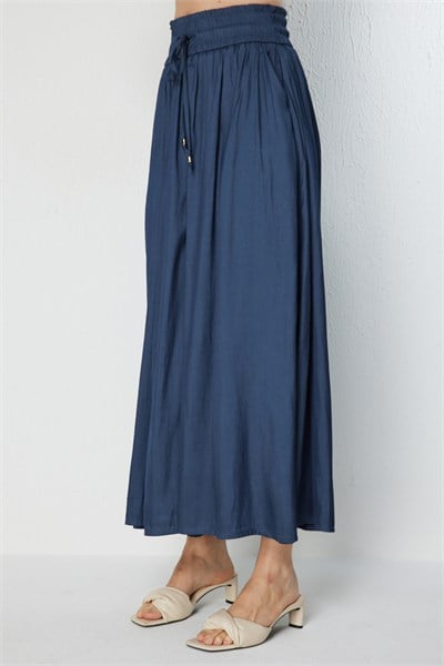 On Beli Lastikli Geniş Paça Pantolon INDIGO