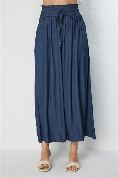 On Beli Lastikli Geniş Paça Pantolon INDIGO