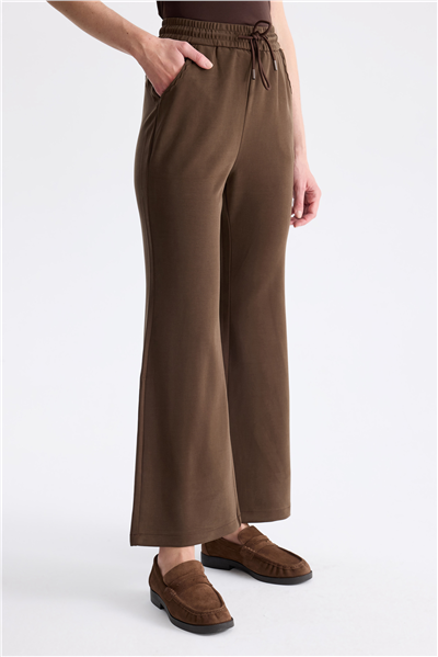 On Beli Lastikli İspanyol Paça Pantolon Kahve