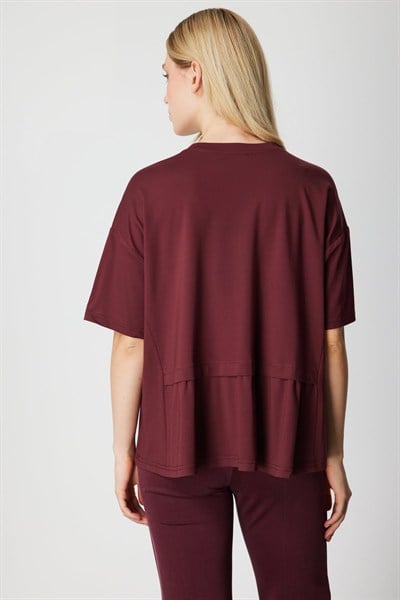 On Beli Lastikli Kısa Kollu Bluz BORDO