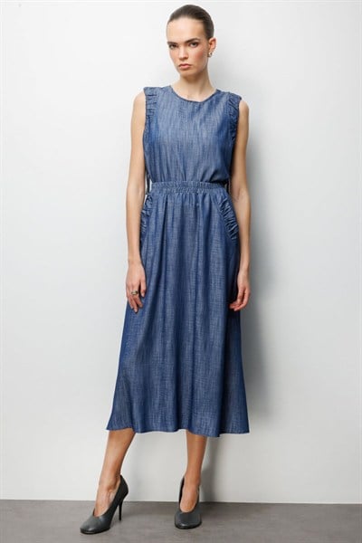 On Beli Lastikli Maxi Etek INDIGO
