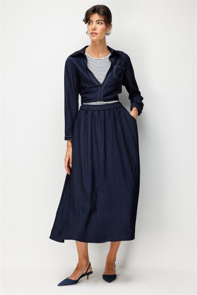 On Beli Lastikli Midi Boy Etek INDIGO