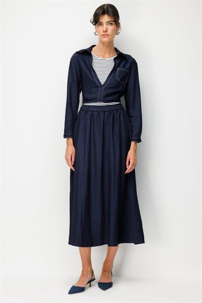 On Beli Lastikli Midi Boy Etek INDIGO