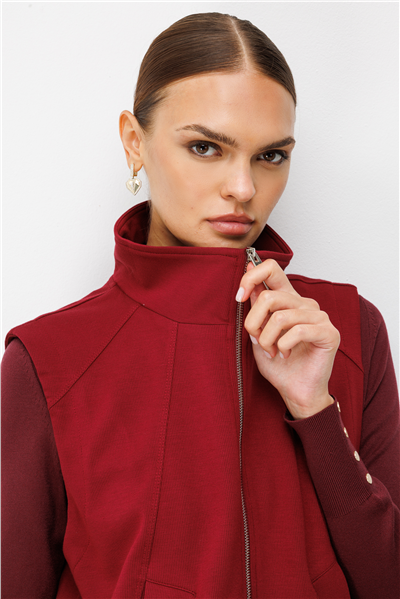 On Beli Lastikli Yan Cepli Yelek Bordo