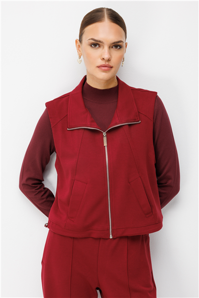 On Beli Lastikli Yan Cepli Yelek Bordo