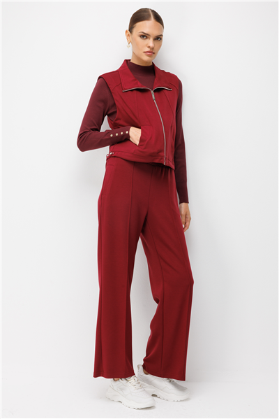 On Beli Lastikli Yan Cepli Yelek Bordo