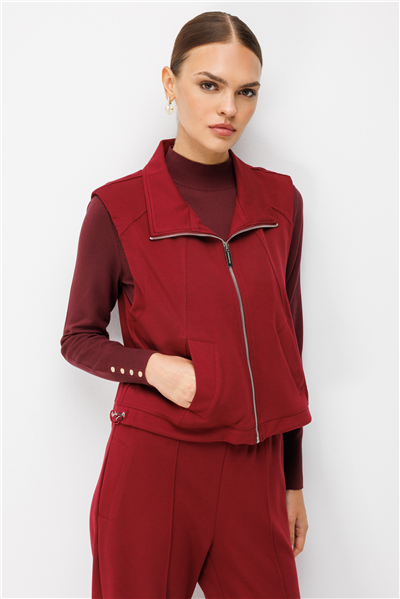 On Beli Lastikli Yan Cepli Yelek Bordo