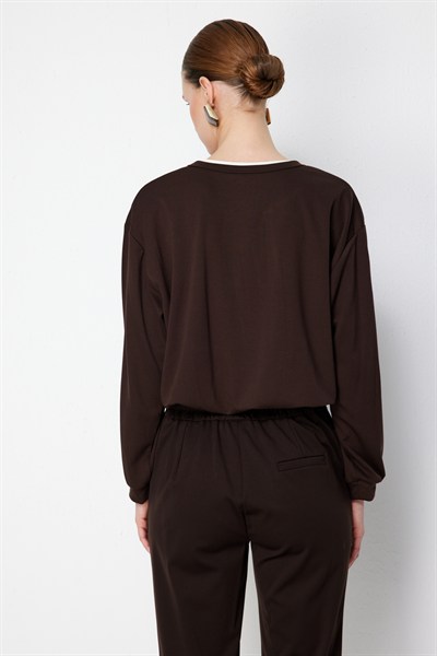 On Beli Lastikli Zincirli Crop Sweat KAHVE