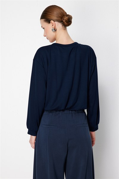 On Beli Lastikli Zincirli Crop Sweat LACIVERT