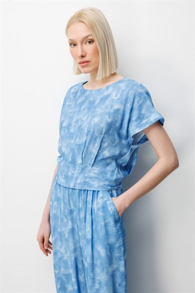 On Beli Pensli Crop Bluz INDIGO