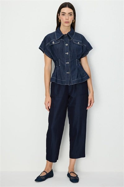 On Beli Pile Detaylı Kısa Kollu Mont INDIGO