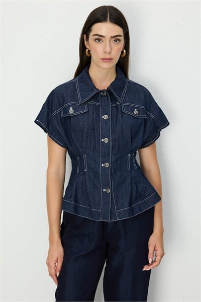 On Beli Pile Detaylı Kısa Kollu Mont INDIGO