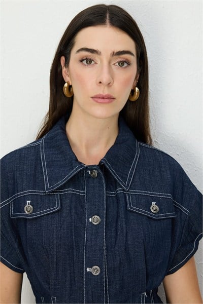 On Beli Pile Detaylı Kısa Kollu Mont INDIGO
