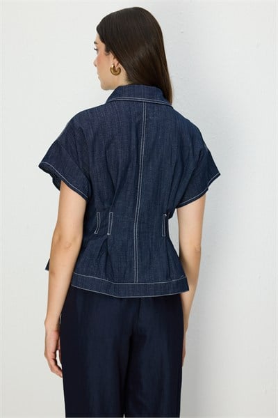 On Beli Pile Detaylı Kısa Kollu Mont INDIGO
