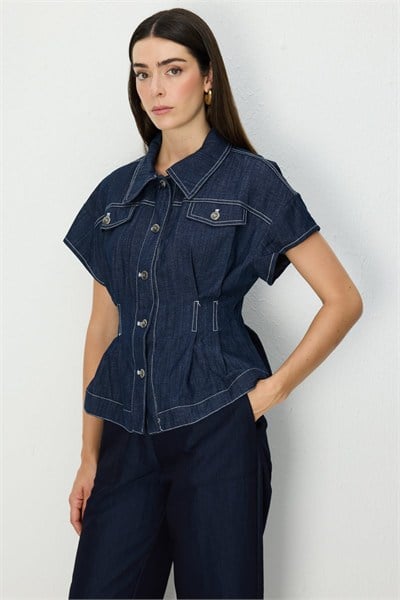 On Beli Pile Detaylı Kısa Kollu Mont INDIGO