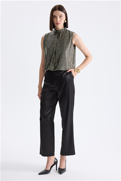 On Çiçek Desenli Kolsuz Crop Bluz Gold