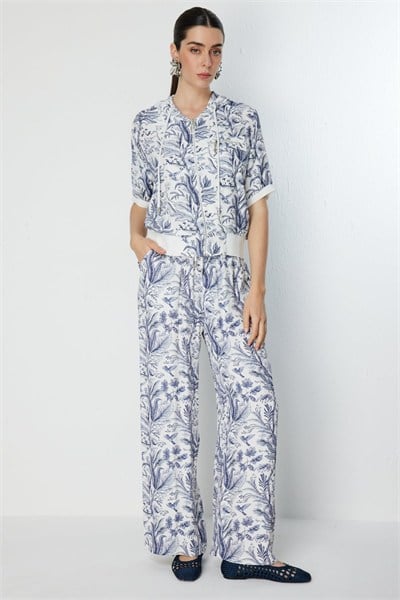 On Desenli Bol Paça Pantolon INDIGO