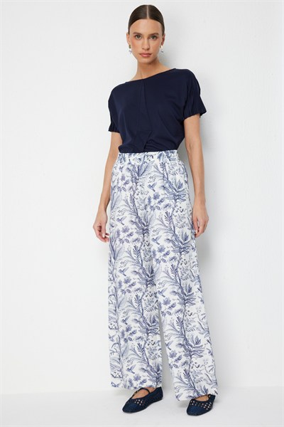 On Desenli Bol Paça Pantolon INDIGO