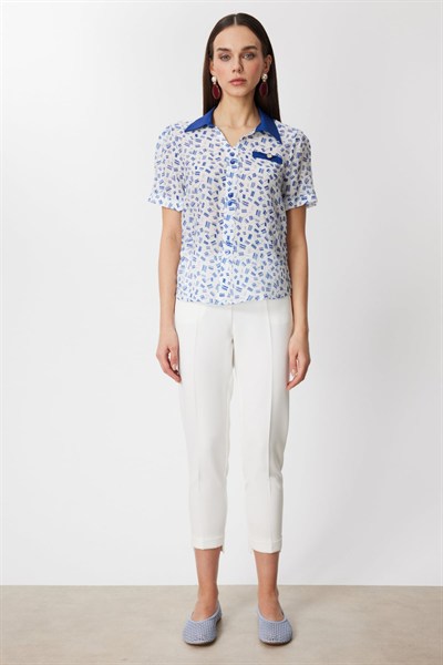 On Desenli Polo Yaka Bluz INDIGO