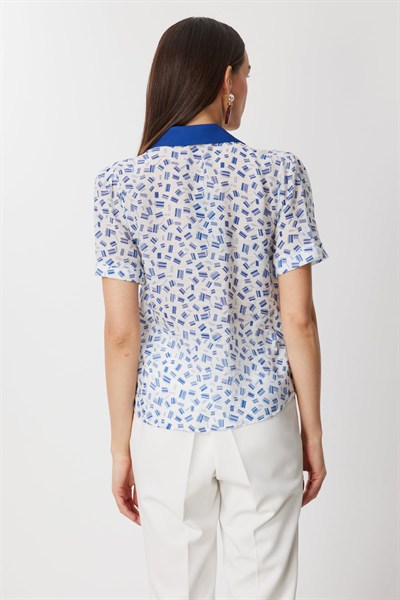 On Desenli Polo Yaka Bluz INDIGO