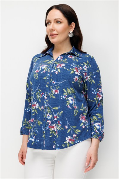 On Desenli Polo Yaka Gömlek INDIGO