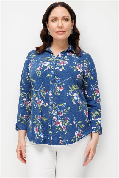 On Desenli Polo Yaka Gömlek INDIGO