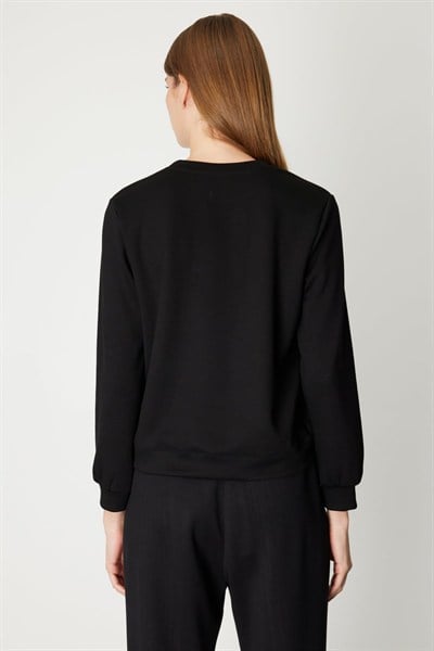On Desenli Taşlı Sweat SIYAH
