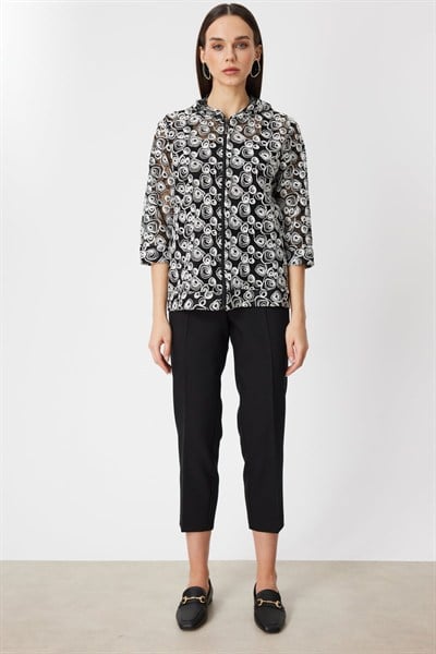 On Desenli Transparan Pamuk Ceket SIYAH