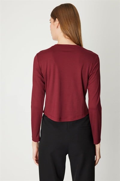 On Dikiş Detaylı Basic Crop Bluz BORDO