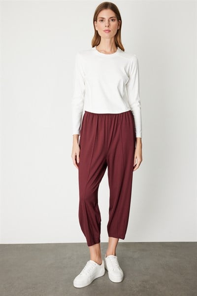 On Dikiş Detaylı Basic Crop Bluz EKRU