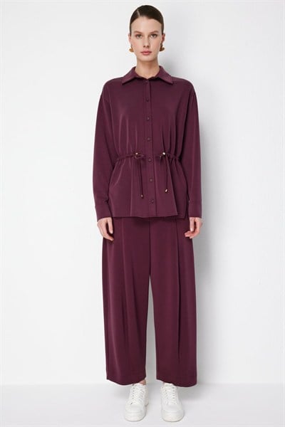 On Dikiş Detaylı Bol Paça Pantolon BORDO