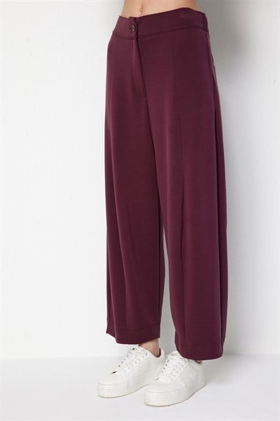 On Dikiş Detaylı Bol Paça Pantolon BORDO
