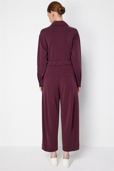 On Dikiş Detaylı Bol Paça Pantolon BORDO