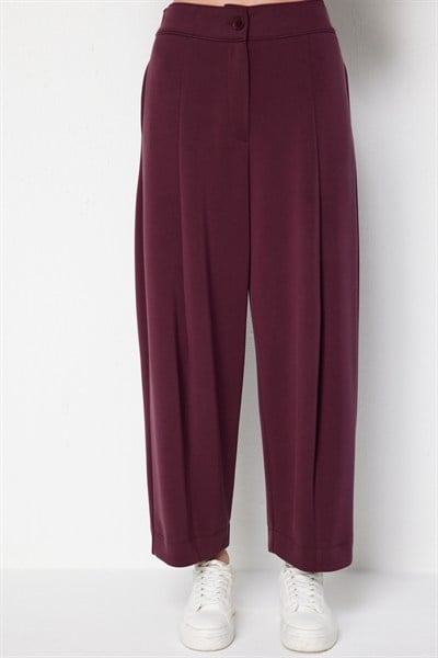 On Dikiş Detaylı Bol Paça Pantolon BORDO