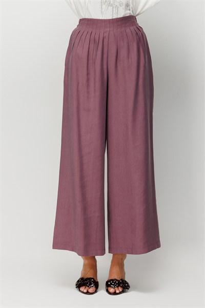 On Dikiş Detaylı Geniş Paça Pantolon BORDO